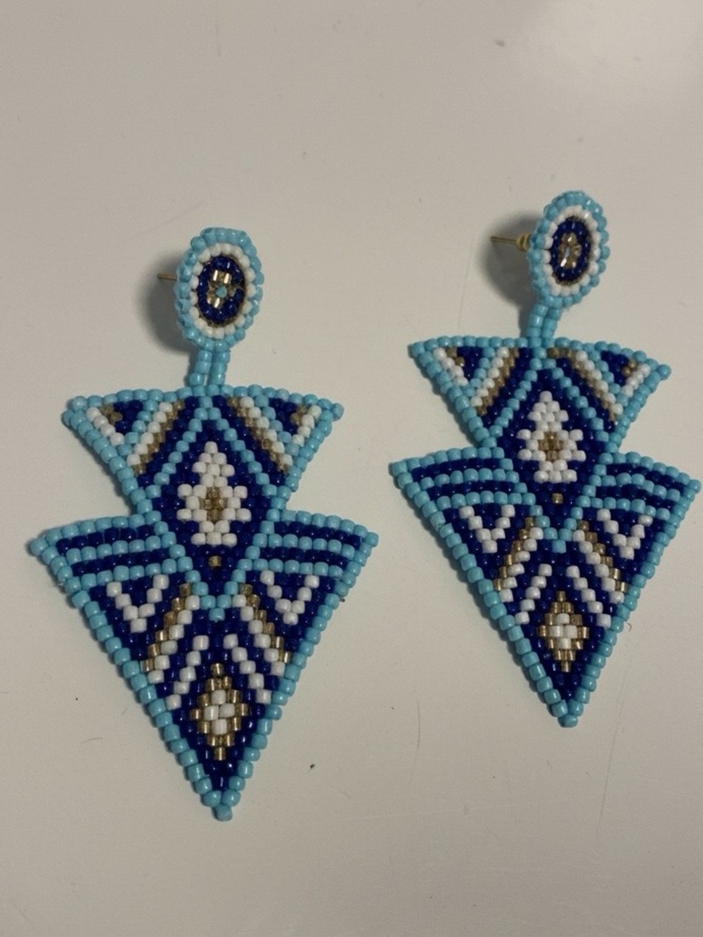 Beach Triangle Drop Earrings waterproof blue navy gold 2 inch new Miyuki